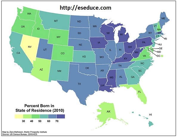 map of states with most people born in state map of states with most people born in state
